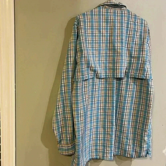 [LT]Bob Timberlake Mens Fishing Shirt Long  Sleeve Vented Blue Plaid - Picture 7 of 12